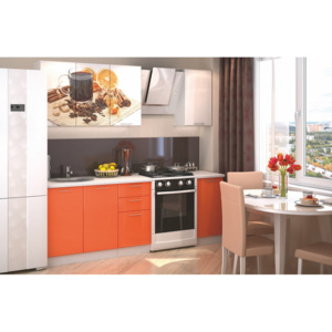 Kuchyňská linka 160 cm ART bílá a oranžový lesk s obrázkem pomeranče KN405