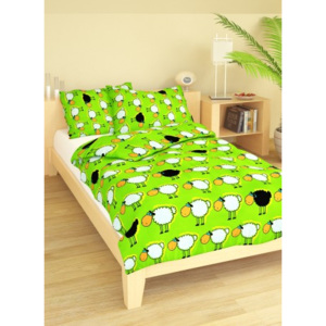BROTEX Povlečení dětské bavlna velká postel Ovečky zelené, Výběr zapínání: zipový uzávěr Výběr zapínání:: zipový uzávěr