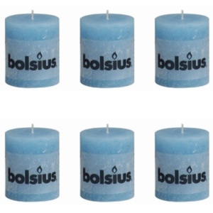 Bolsius rustikální válcové svíčky 80 x 68 mm, světle modré, 6 ks