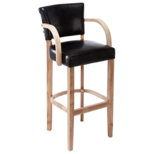 Barová židle s dřevěnou podnoží a područkami Ellen - červená