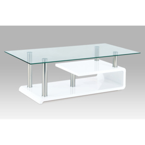 Konferenční stolek, vysoký lesk bílý / čiré sklo / chrom