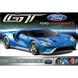 Plechová retro cedule Ford GT wall 3,5l twin turbo V6