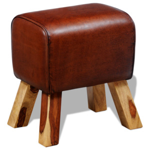 Stolička / lavička z pravé kůže hnědá 40 x 30 x 45 cm