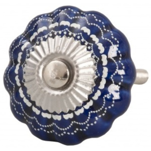 Keramická úchytka s ornamenty modrá - Ø 4 cm