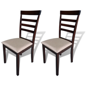 Jídelní židle z masivního dřeva hnědé a krémové, 2 ks