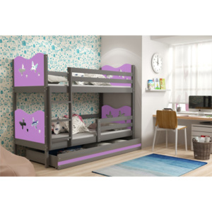 Dětská postel Miko patrová 190/80 grafit | matrace a rošty v ceně