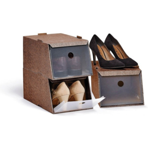 Sada 3 hnědých úložných boxů na obuv Domopak