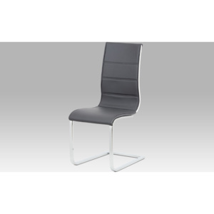Artium Jídelní židle šedá koženka | bílý lesk | chrom