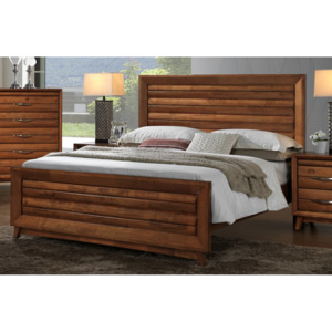 Manželská postel 180x200 cm z masivního dřeva v barvě dub hnědý s roštem KN466