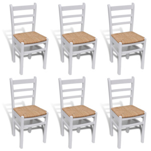 6 ks bíle natřené dřevěné jídelní židle