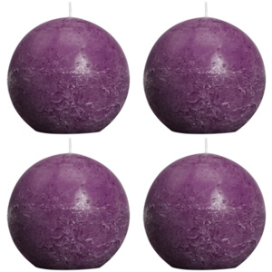 Bolsius Rustikální kulaté svíčky purpurové, 100 mm, sada 4 ks