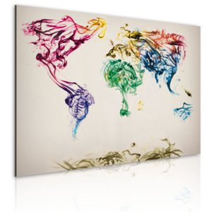 Artgeist Obraz - Mapa světa - barevné kouře stezky 90x60