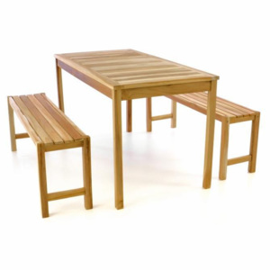 Zahradní set lavic a stolu DIVERO - neošetřené týkové dřevo - 135 cm - Divero D47272