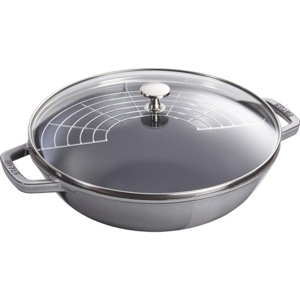Litinový wok se skleněnou poklicí Staub, 30 cm, grafitově šedá