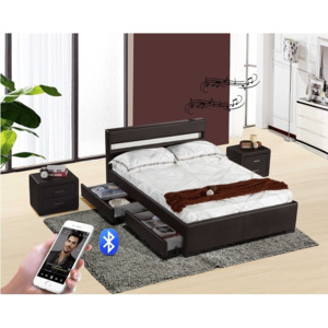 Tempo Kondela Moderní postel s Bluetooth reproduktory a RGB LED osvětlením, černá, 160x200, Fabala