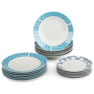 18dílná sada talířů Klaudia, porcelán, modrá