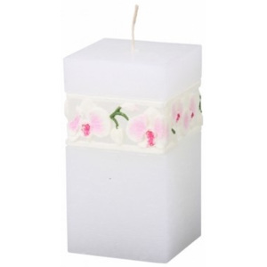 Vyřezávaná svíčka Bílá orchidej, hranol