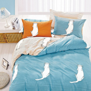 DecoKing Bavlněné povlečení Kitty Bed modrá, 135 x 200 cm, 80 x 80 cm