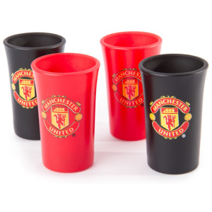 CurePink Sklenice štamprle FC Manchester United: Colored 4 kusy 40 ml