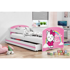 Dětská postel v růžové barvě s moderním motivem kočky 80x160 F1227