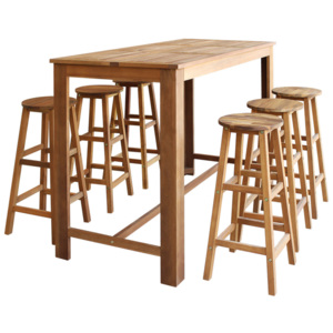 Sedmidílný set barového stolu a stoliček z masivního akáciového dřeva