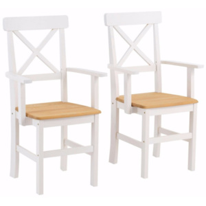 Sada 2 bílých jídelních židlí s područkami z masivního borovicového dřeva Støraa Nicoline