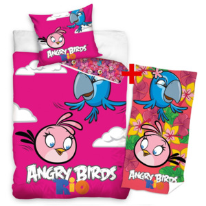 Výhodná sada pro holčičky bavlněné povlečení a osuška Angry Birds