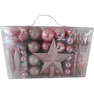 Vánoční plastové koule růžové, mix 104ks v boxu