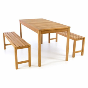 Zahradní set lavic a stolu DIVERO - ošetřené týkové dřevo - 135 cm - Divero D47284