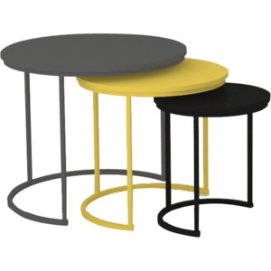 Tempo Kondela Set tří příručních stolků, šedá / žlutá / černá, RONEL