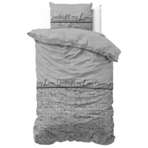 Tmavě šedé povlečení z mikroperkálu Sleeptime Goodnight my Love, 140 x 220 cm