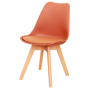 Plastová jídelní židle s dřevěnou podstavou v odstínu koňak a měkkým sedákem TK191