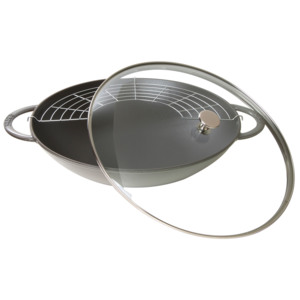 Litinový wok se skleněnou poklicí Staub, 37 cm, grafitově šedá