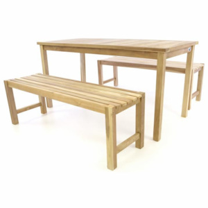 Zahradní set lavic a stolu DIVERO - neošetřené týkové dřevo - 150 cm - Divero D47269
