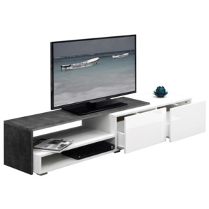 Šedý televizní stolek s bílými zásuvkami Symbiosis Briks, šířka 168 cm