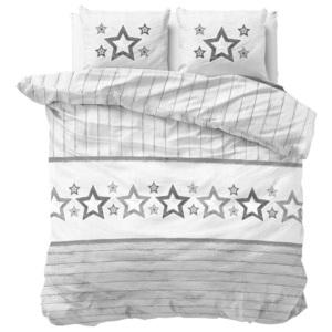 Šedo-bílé bavlněné povlečení na dvoulůžko Sleeptime Stars, 200 x 220 cm