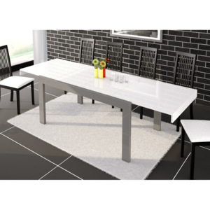 Jídelní stůl IMPERIA 160 (bílá lesk/šedá lesk) (Moderní rozkládací jídelní stůl v kombinaci bílý a šedý lesk)