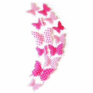 3D motýlci dekorace / samolepky sada 12ks - růžová puntíky