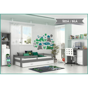 Dětská postel HUGO s barevnou zásuvkou, 160 x 80 cm - VÝPRODEJ !! (48) - bílá barva