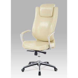 Autronic Kancelářská židle, koženka krémová, synchronní mechanisus, alu kříž