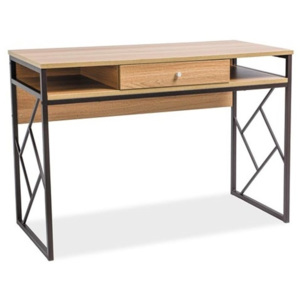 Pracovní stůl se zásuvkou v dekoru dub s kombinací kovu v tmavě hnědé barvě typ B KN602