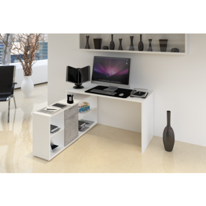 Počítačový stůl v bílé barvě v kombinaci s betonem TK2091