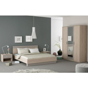 Ložnicový komplet (skříň + postel + 2x noční stolek), dub arizona / šedá, GRAPHIC