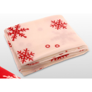 Home collection Vánoční fleecová deka 130x160cm bílá s červenými motivy