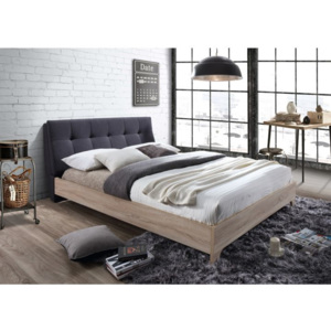 Manželská postel s roštem 180x200 cm v kombinaci šedá látka a dub sonoma TK3003