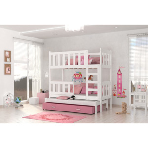 AJK Meble DEFI bílo růžová Dětská patrová postel