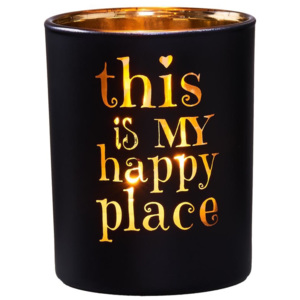 DELIGHT Svícen na čajovou svíčku Happy Place - černá/zlatá