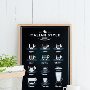 Černý plakát Follygraph Italian Style Coffee, 21 x 30 cm