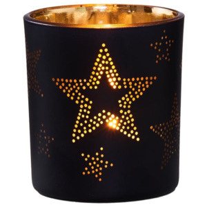 DELIGHT Svícen na čajovou svíčku hvězdy 8 cm - černá/zlatá