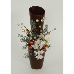 Autronic Váza hnědá keramická s vánoční dekorací